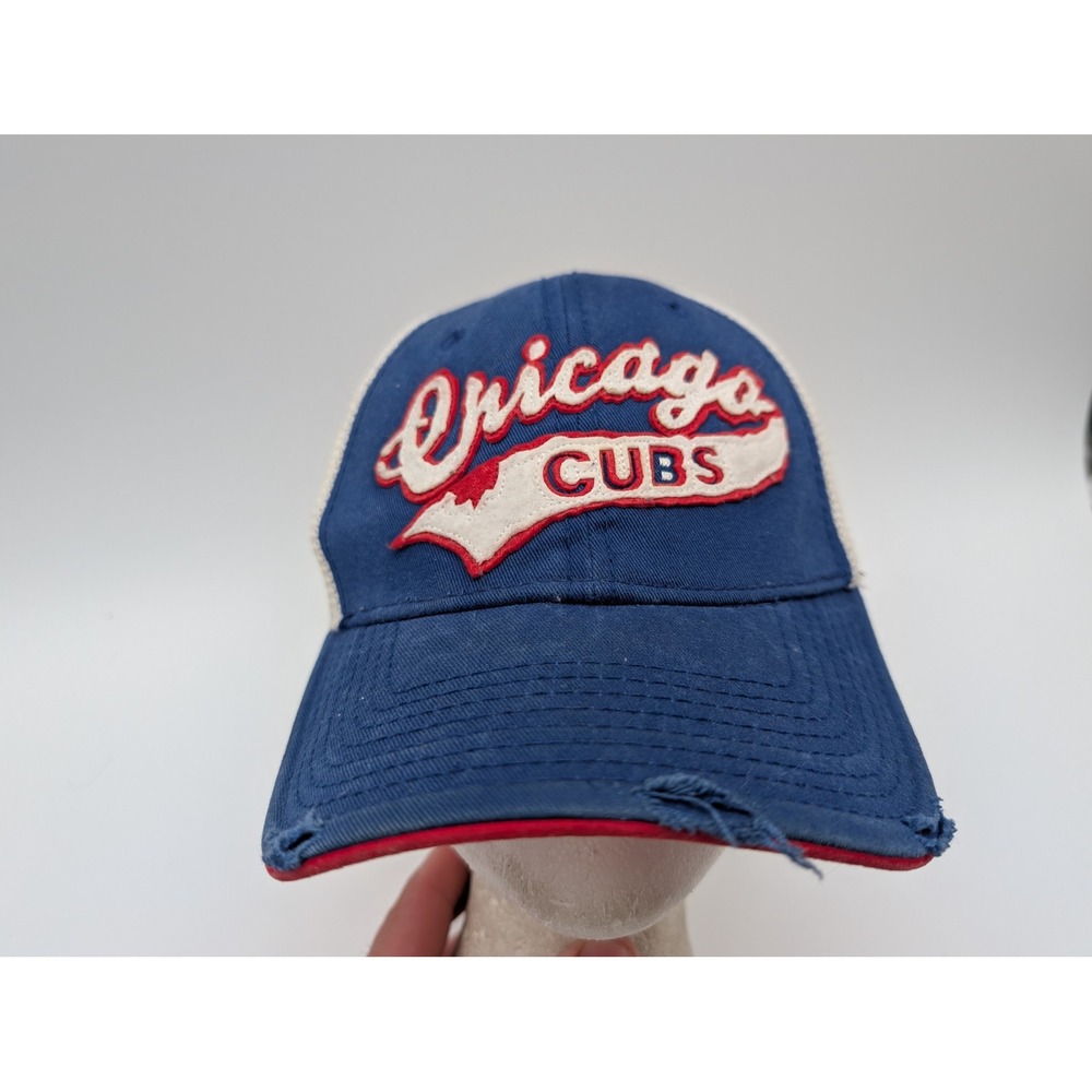 New Era Chicago Cubs Trucker Hat Distressed Blue Cream Mesh Small Medium MLB Cap